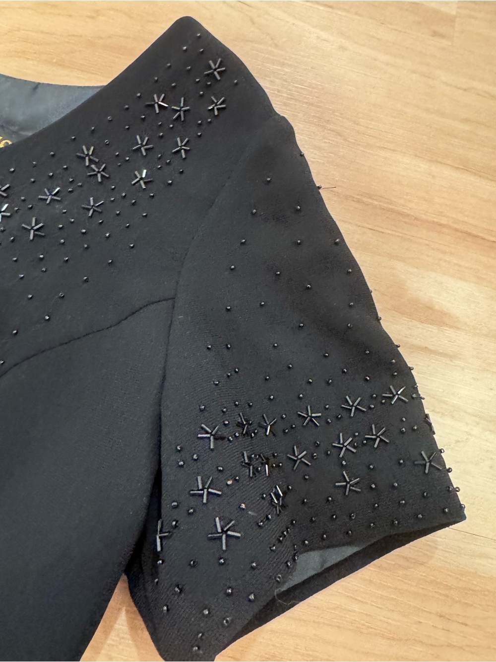 Vintage 90s Short Sleeve Scoop Neck Black Beaded Knee Length Dress Size 10 - Picture 2 of 7